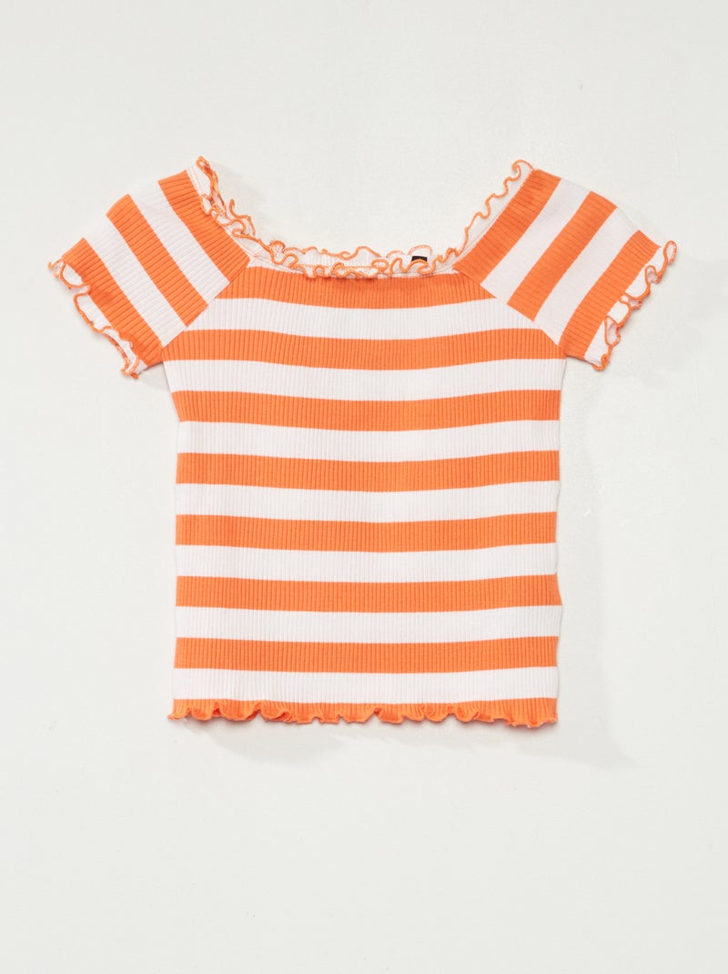 T-shirt em malha canelada 'às riscas' Listrado Laranja - Kiabi