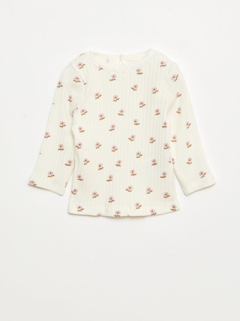 T-shirt em malha canelada Branco - Kiabi