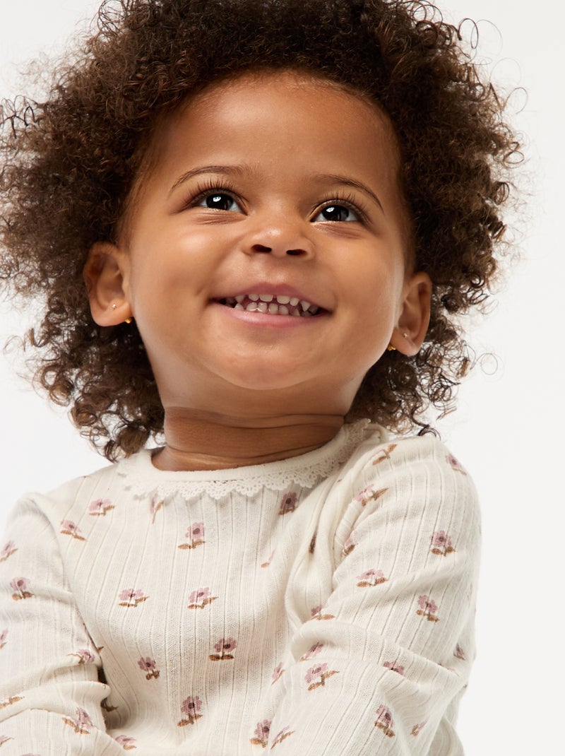 T-shirt em malha canelada Branco - Kiabi