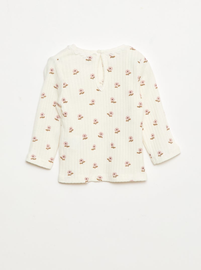 T-shirt em malha canelada Branco - Kiabi