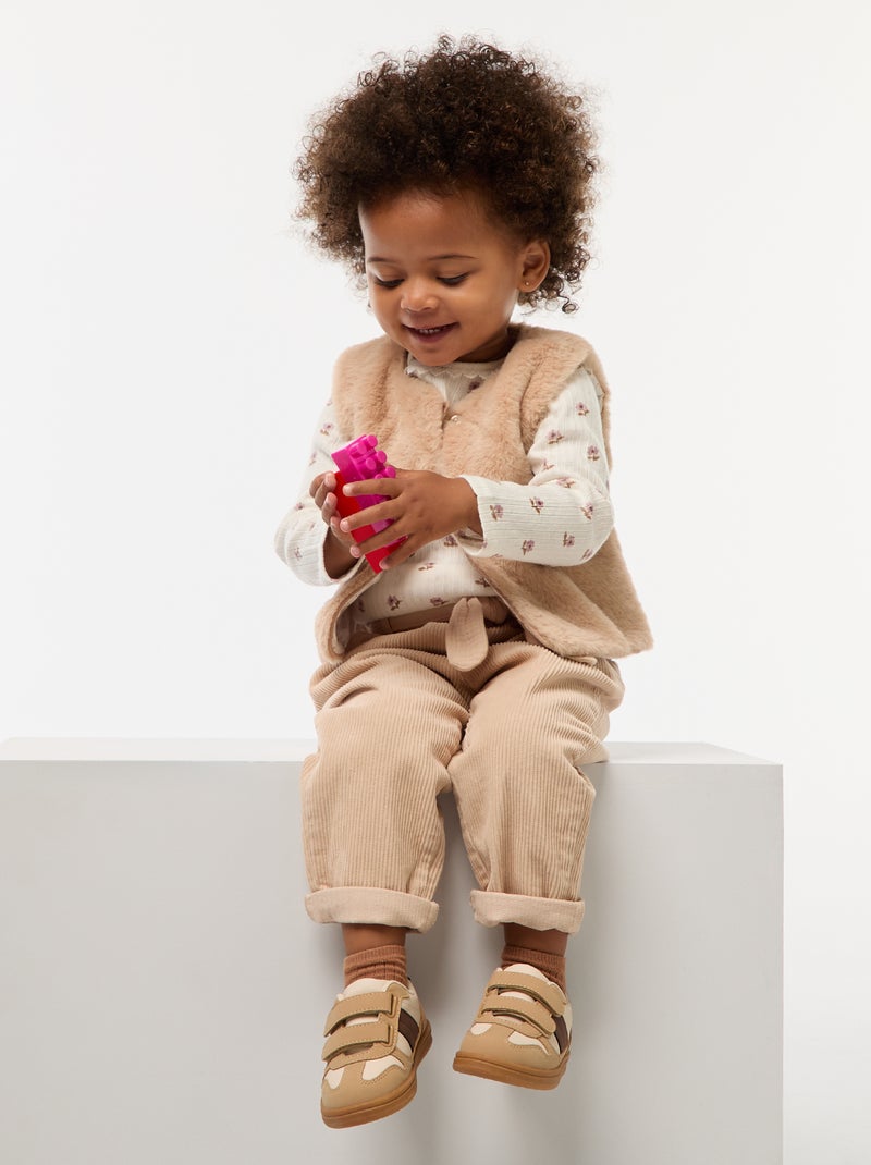 T-shirt em malha canelada Branco - Kiabi