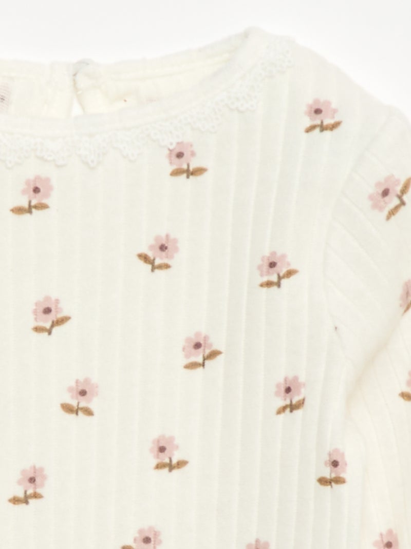 T-shirt em malha canelada Branco - Kiabi