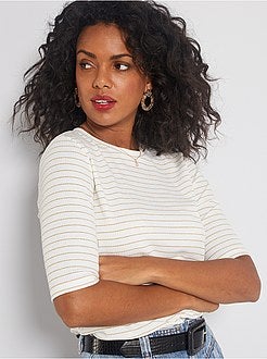 T-shirt em malha canelada - Kiabi