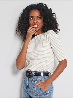 T-shirt em malha canelada - Kiabi