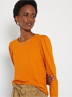 T-shirt em malha canelada - Kiabi