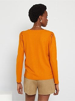 T-shirt em malha canelada - Kiabi