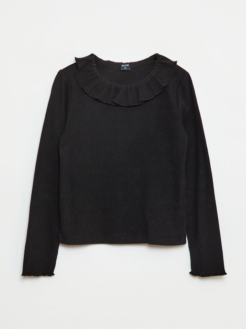 T-shirt em malha canelada Preto - Kiabi