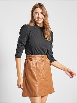 T-shirt em malha canelada - Kiabi