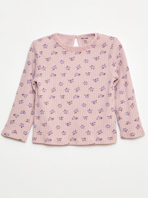 T-shirt em malha canelada - Kiabi