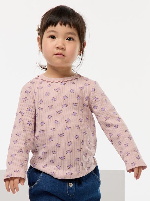 T-shirt em malha canelada - Kiabi