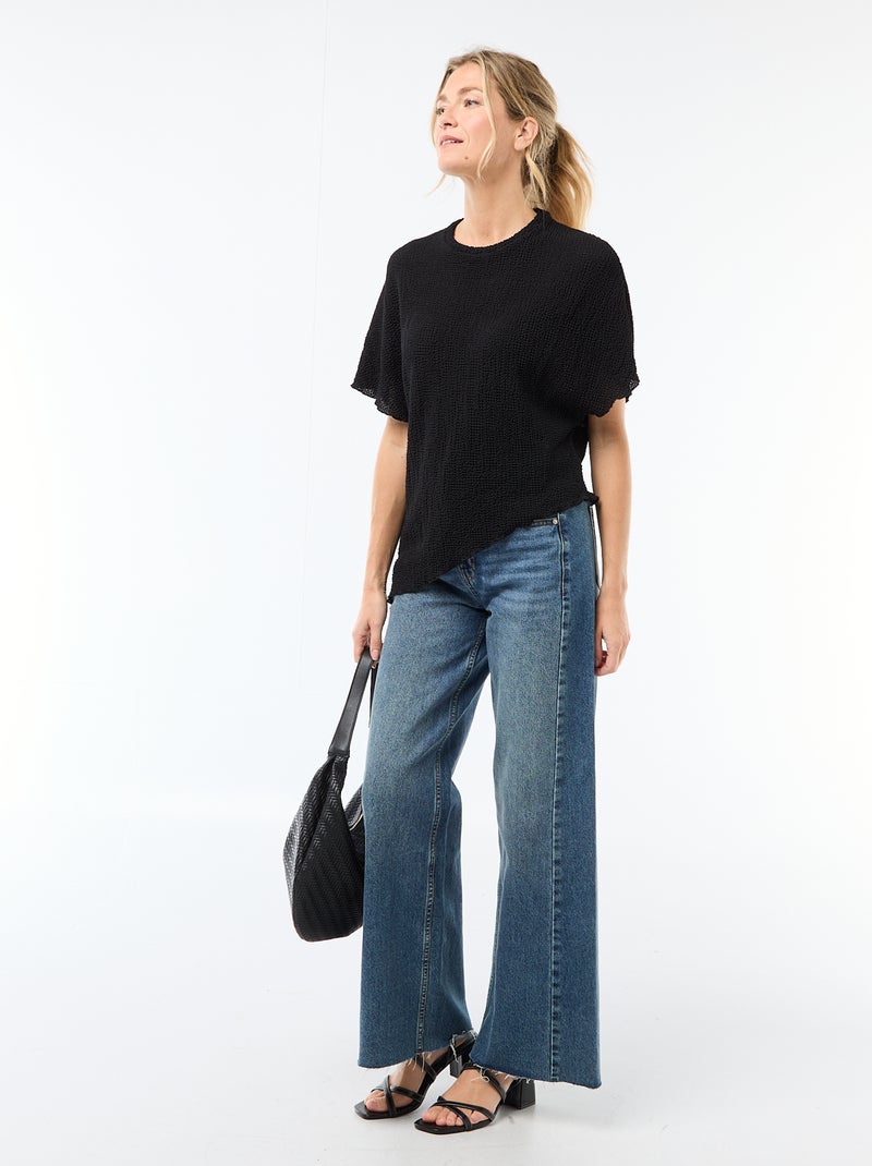 T-shirt em malha com base assimétrica Preto - Kiabi