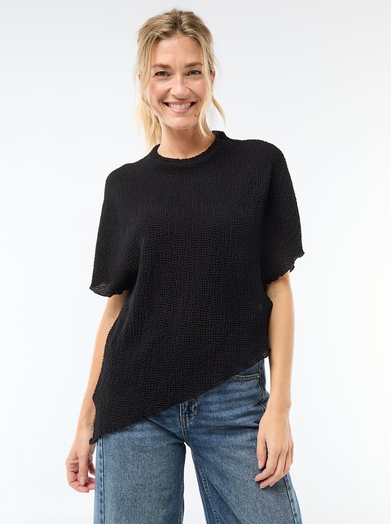 T-shirt em malha com base assimétrica Preto - Kiabi