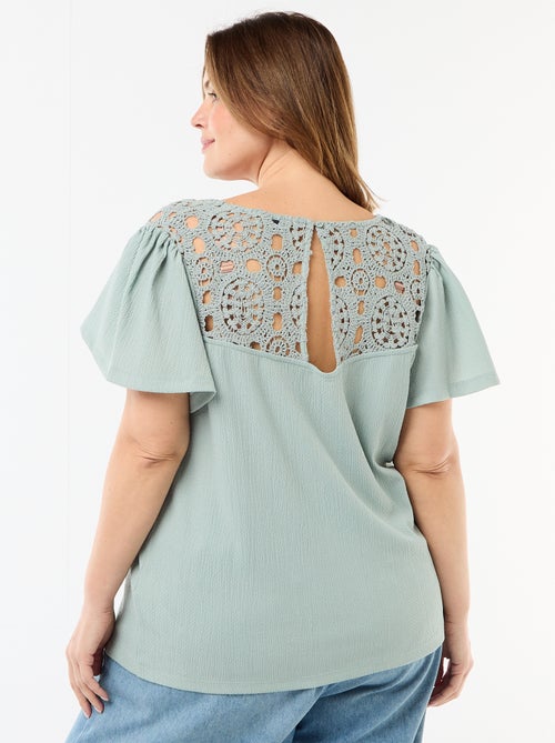 T-shirt em malha crepe e macramé - Kiabi