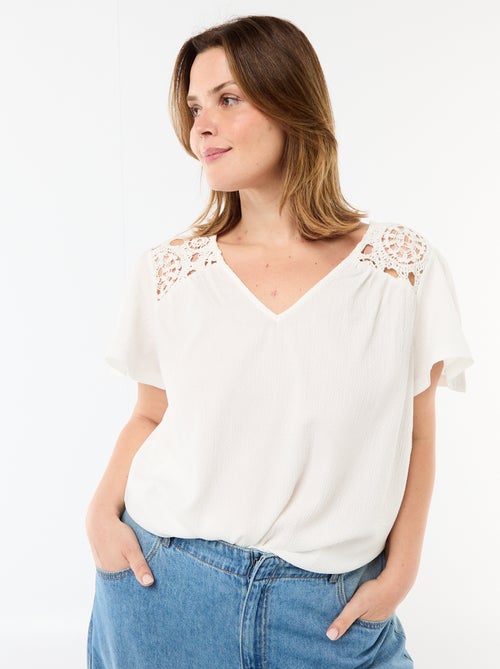 T-shirt em malha crepe e macramé - Kiabi