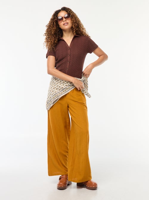 T-shirt em malha croché com colarinho de polo - Kiabi