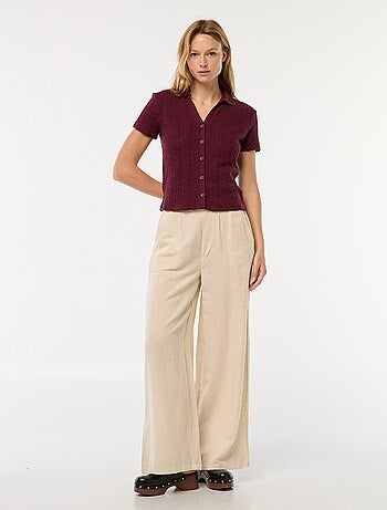 T-shirt em malha croché com colarinho de polo