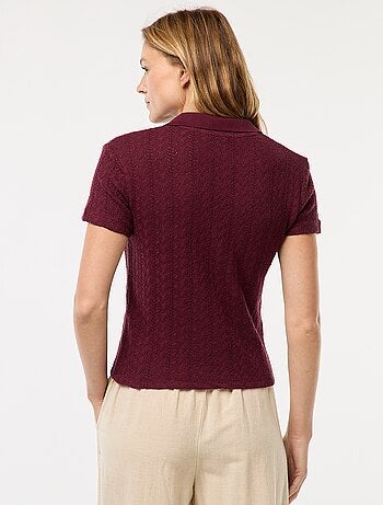 T-shirt em malha croché com colarinho de polo