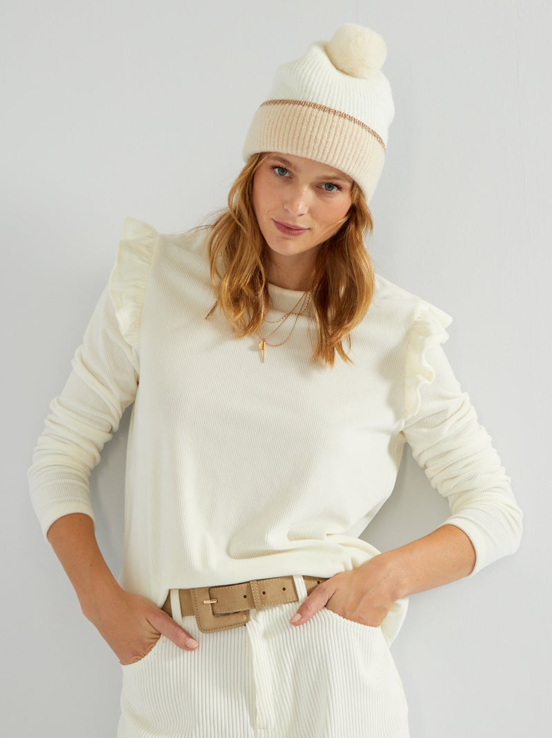 T-shirt em malha de peluche quente BRANCO - Kiabi