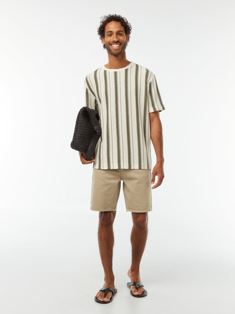 T-shirt em malha de tricô de manga curta Bege - Kiabi