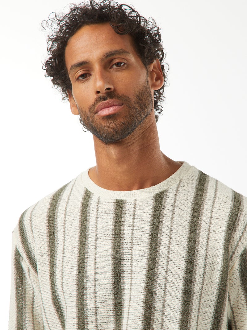 T-shirt em malha de tricô de manga curta Bege - Kiabi