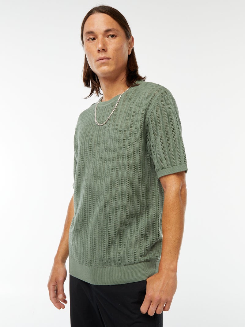 T-shirt em malha de tricô de manga curta Verde - Kiabi
