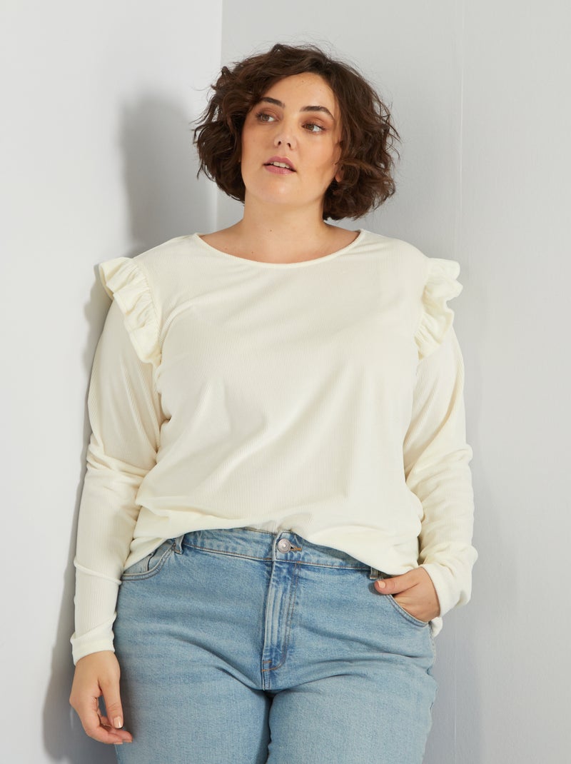 T-shirt em malha de veludo BRANCO - Kiabi