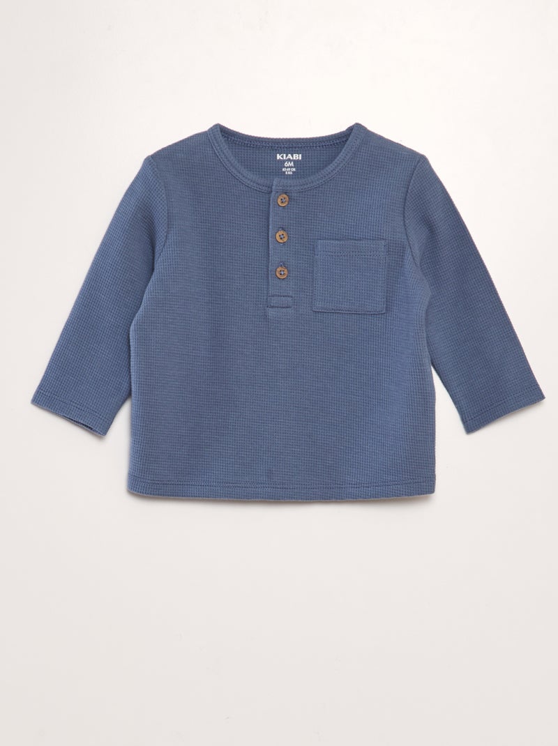 T-shirt em malha gofrada AZUL - Kiabi