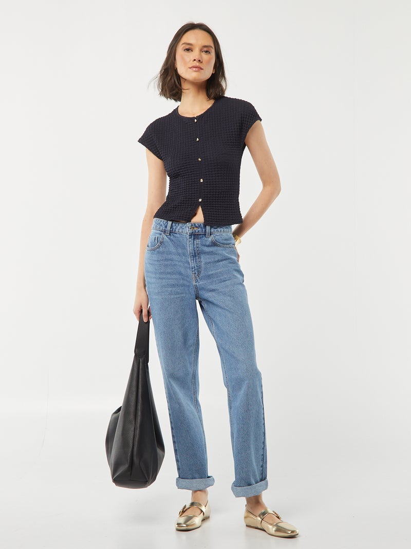 T-shirt em malha gofrada Azul - Kiabi