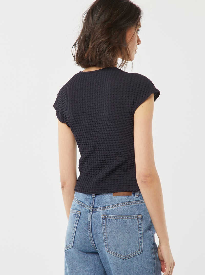 T-shirt em malha gofrada Azul - Kiabi