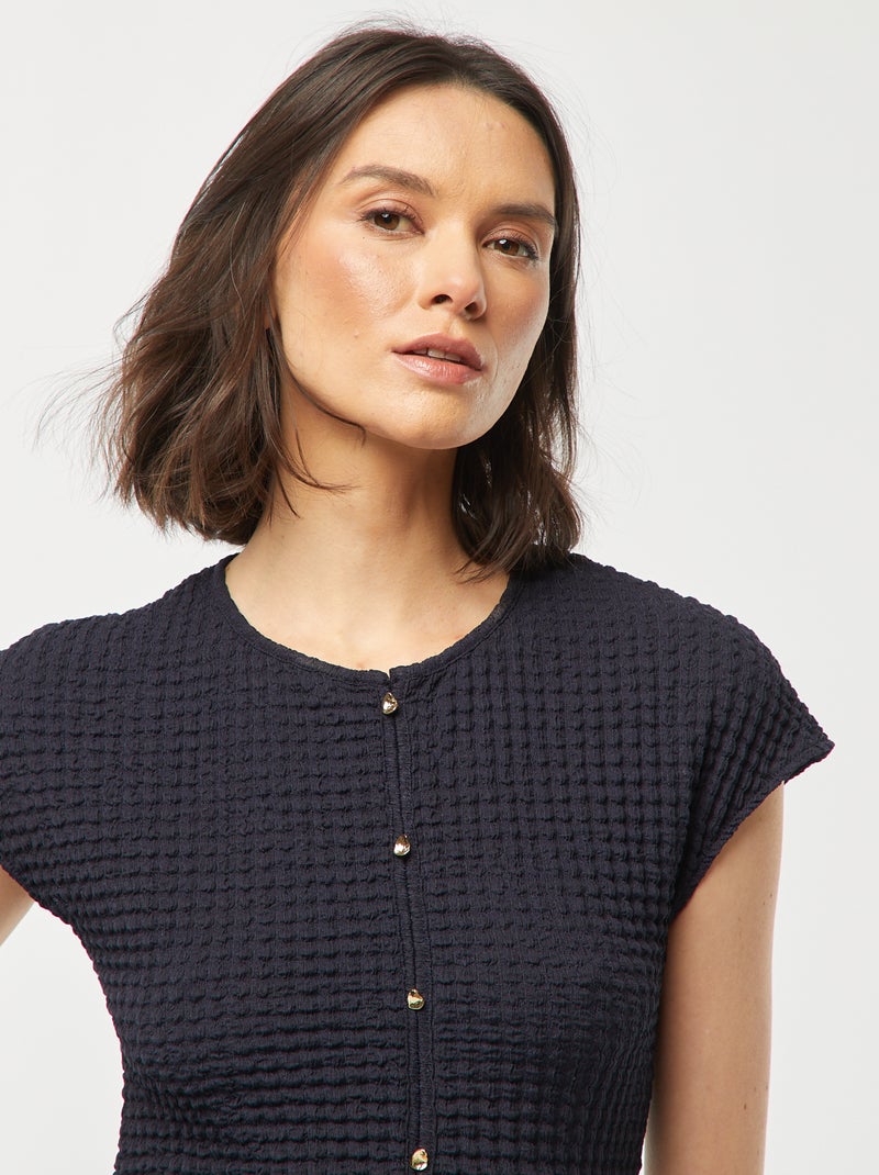 T-shirt em malha gofrada Azul - Kiabi