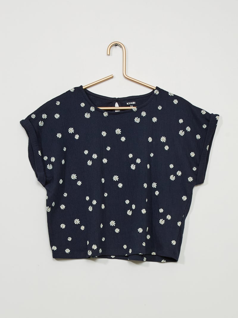 T-shirt em malha gofrada AZUL - Kiabi