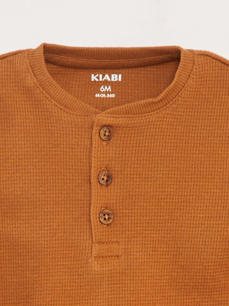 T-shirt em malha gofrada BEGE - Kiabi