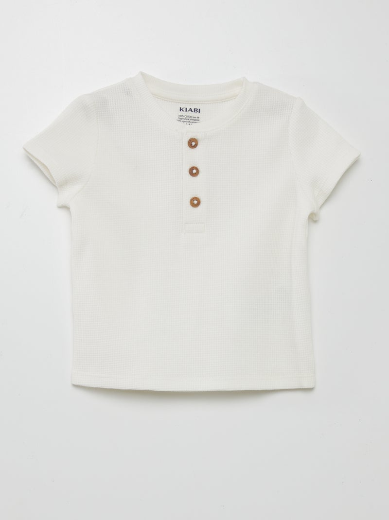 T-shirt em malha gofrada Branco - Kiabi