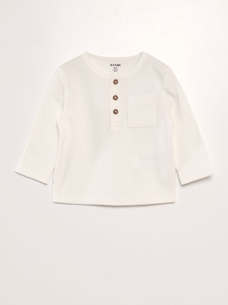 T-shirt em malha gofrada Branco - Kiabi