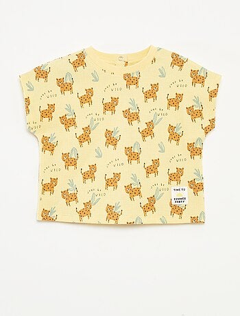 T-shirt em malha gofrada com estampado