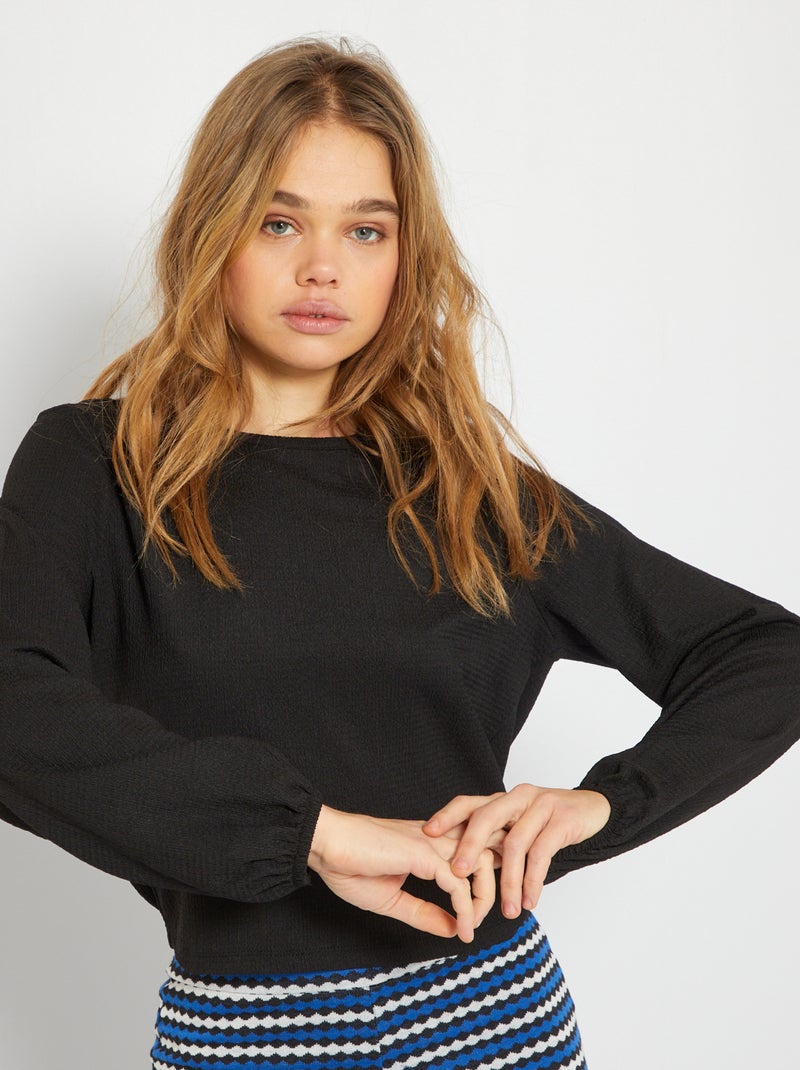 T-shirt em malha gofrada Preto - Kiabi