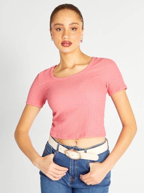 T-shirt em malha gofrada - Kiabi
