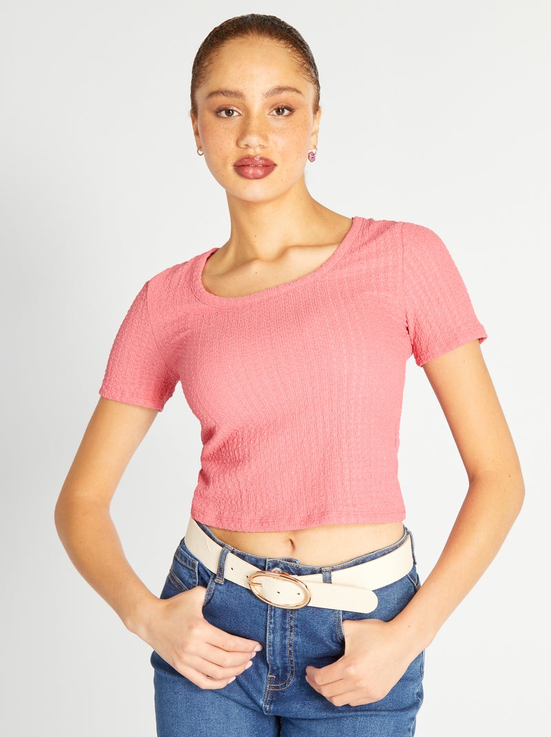 T-shirt em malha gofrada Rosa - Kiabi