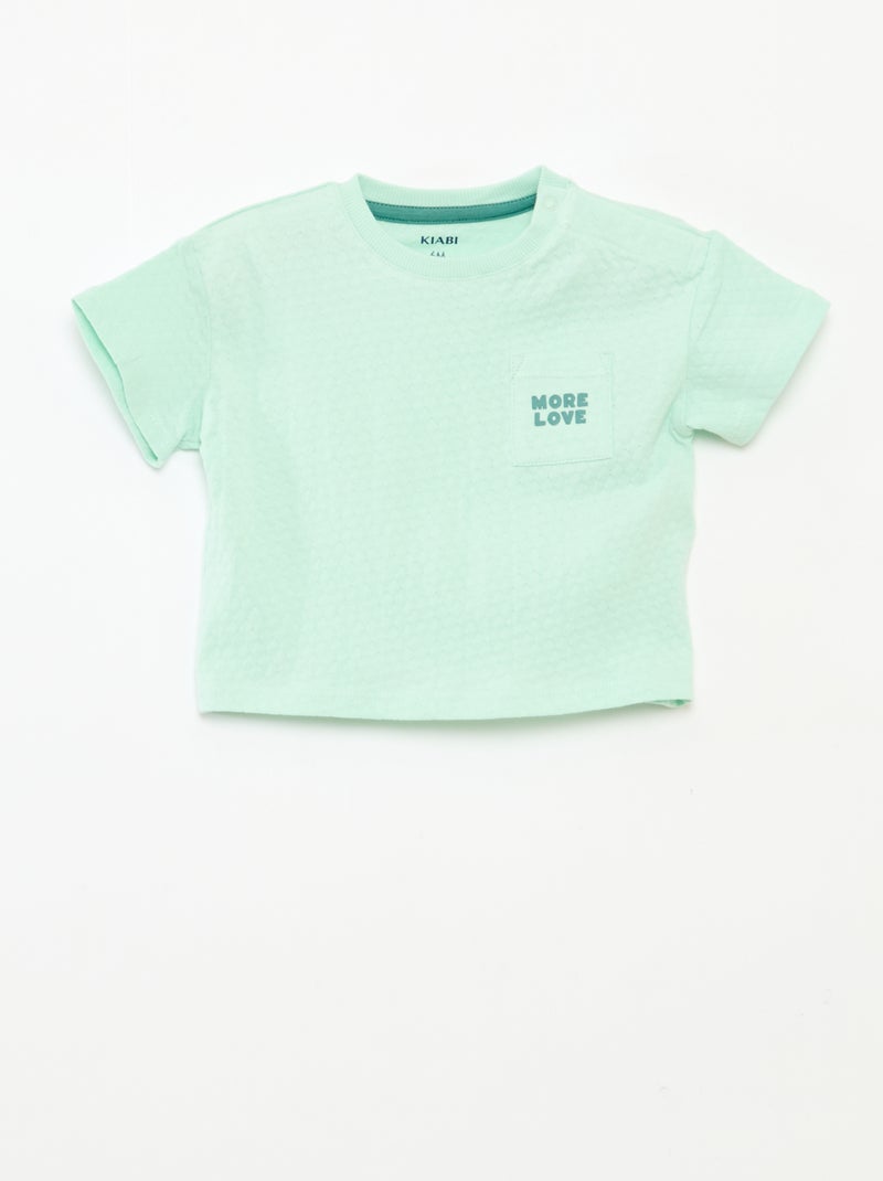 T-shirt em malha gofrada Verde - Kiabi