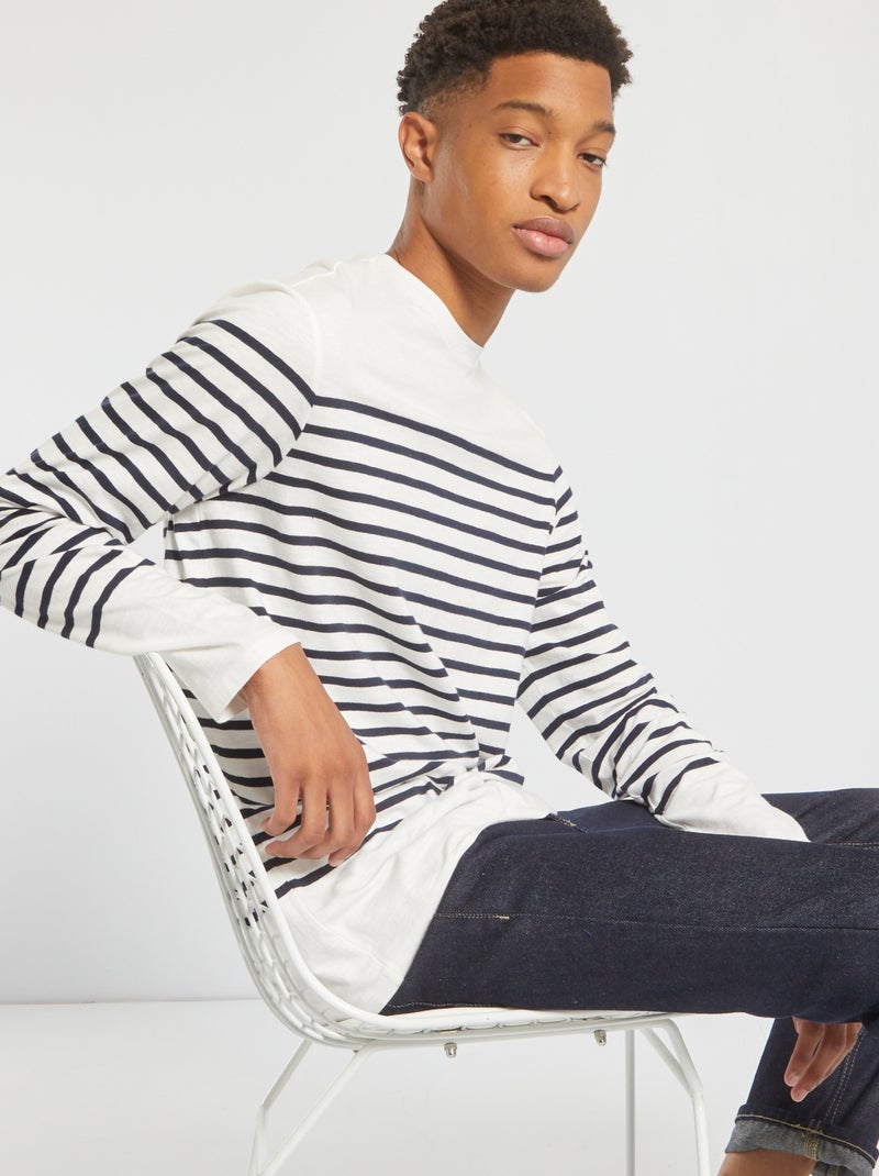 T-shirt em malha jersey às riscas +1,90 m AZUL - Kiabi