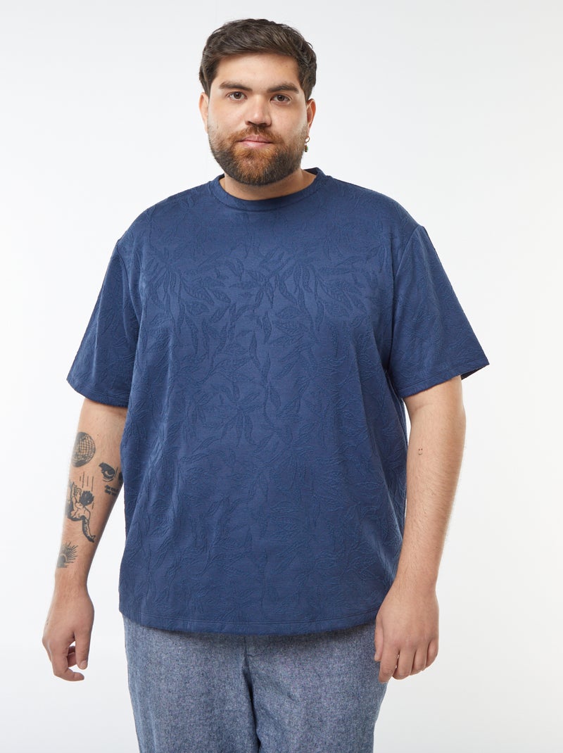 T-shirt em malha jersey com bordados all-over Azul - Kiabi