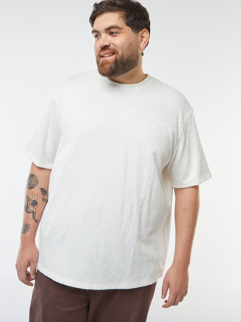 T-shirt em malha jersey com bordados all-over Branco - Kiabi