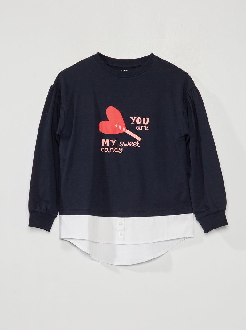 T-shirt em malha jersey com efeito 2 em 1 AZUL - Kiabi