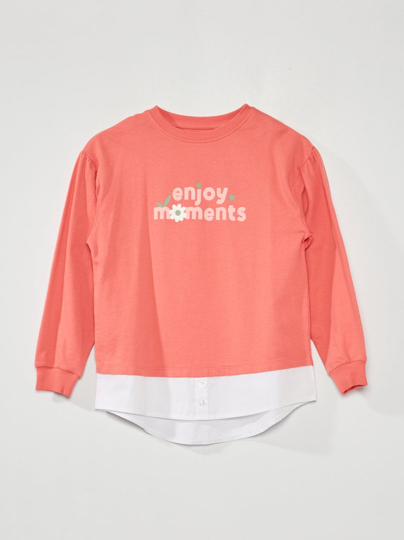 T-shirt em malha jersey com efeito 2 em 1 ROSA - Kiabi