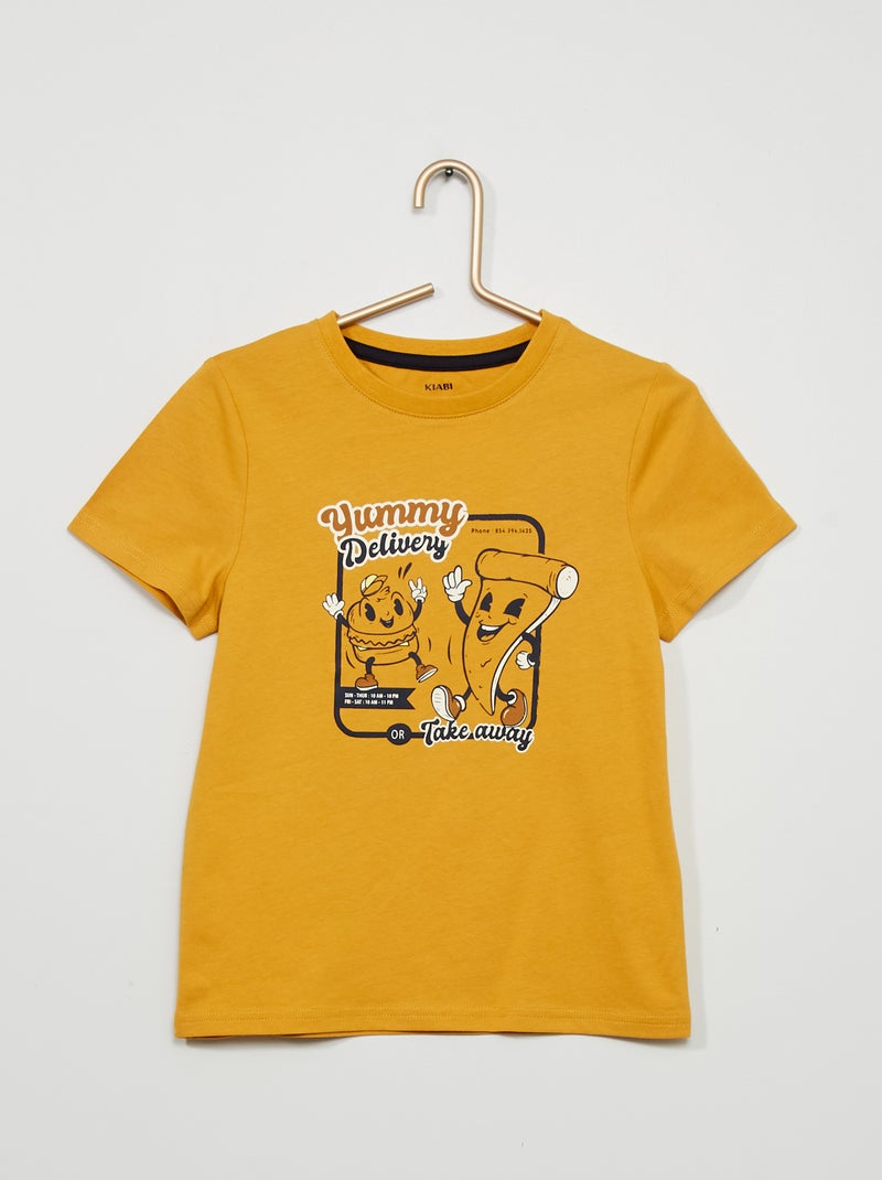 T-shirt em malha jersey com estampado AMARELO - Kiabi