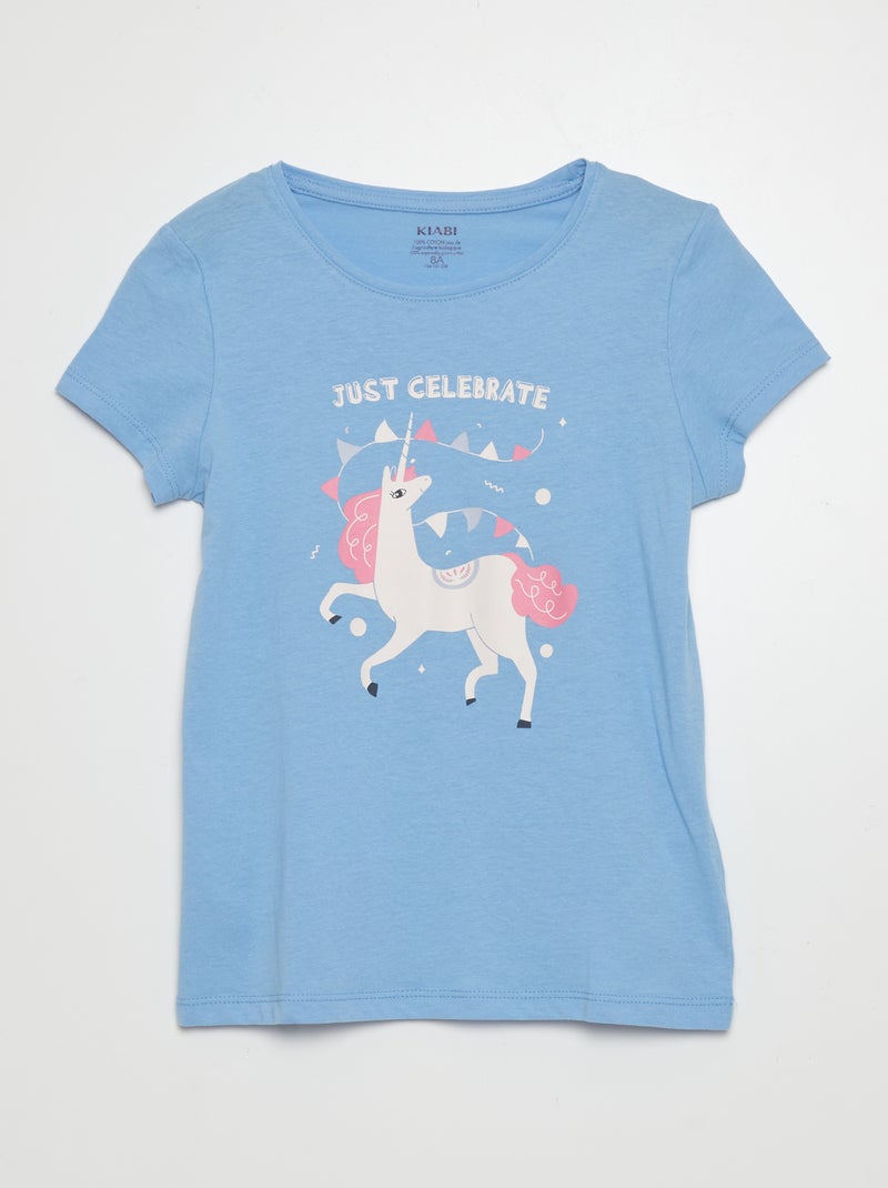 T-shirt em malha jersey com estampado AZUL - Kiabi