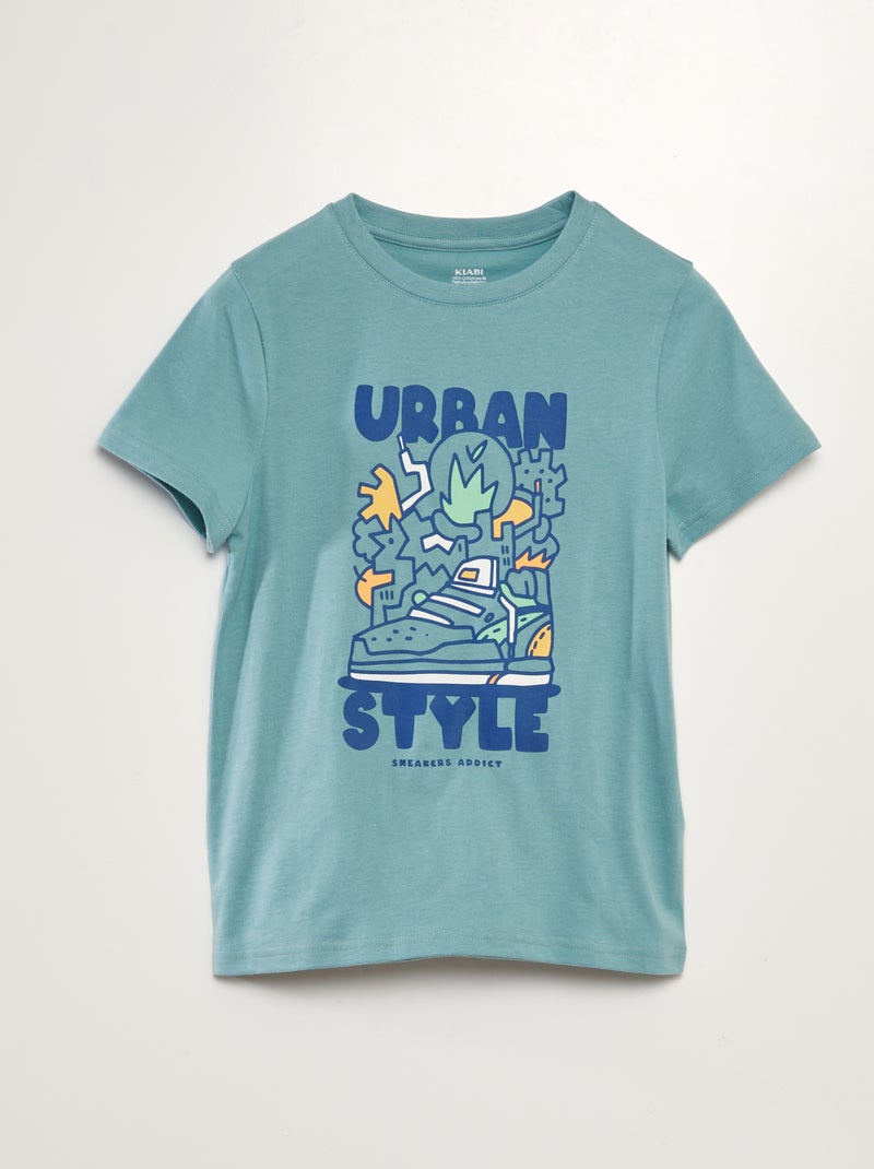 T-shirt em malha jersey com estampado AZUL - Kiabi