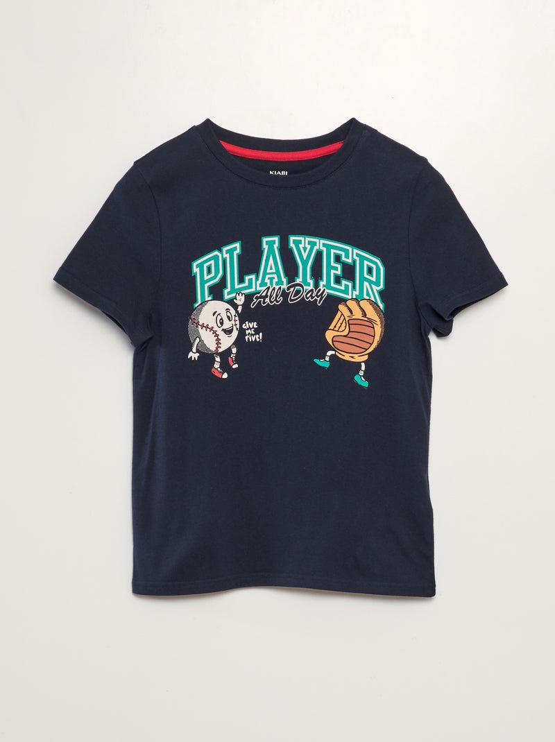 T-shirt em malha jersey com estampado AZUL - Kiabi