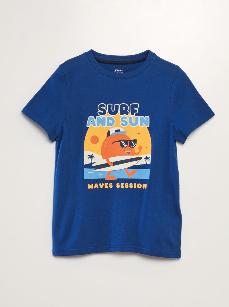 T-shirt em malha jersey com estampado AZUL - Kiabi