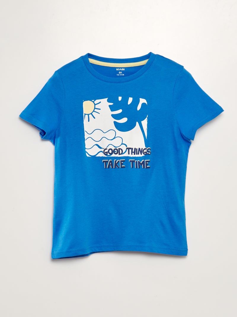 T-shirt em malha jersey com estampado AZUL - Kiabi
